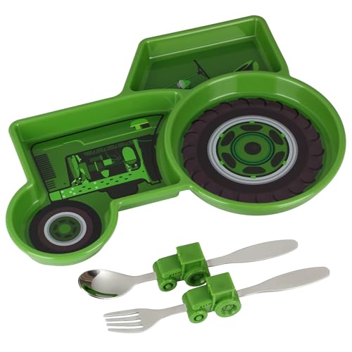 KidsFunwares Green Tractor Dinnerware Set for Toddlers