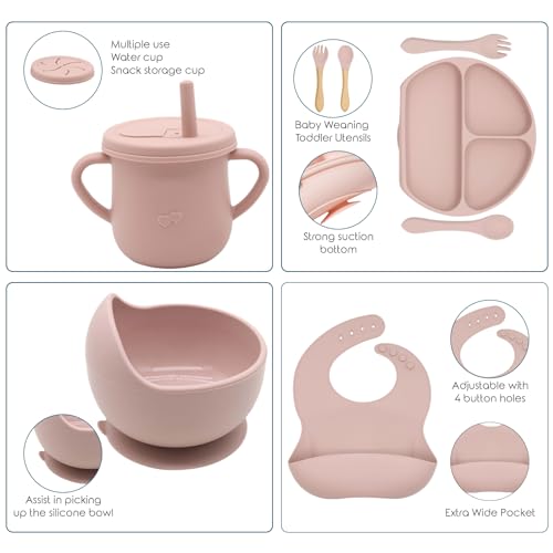 Dormlony 9pc BPA Free Silicone Baby Feeding Set Pink
