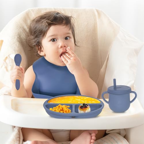 Dormlony 100 Silicone Baby Feeding Set Navy Blue