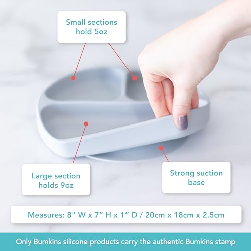 Bumkins Toddler Suction Plate with Divided Grip Gray 1