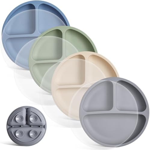 VITEVER Toddler Plates with Lids - 4 Pack Baby Plates
