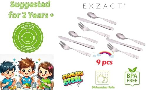 Exzact Kids 9pcs Flatware Set with Animal Engraving