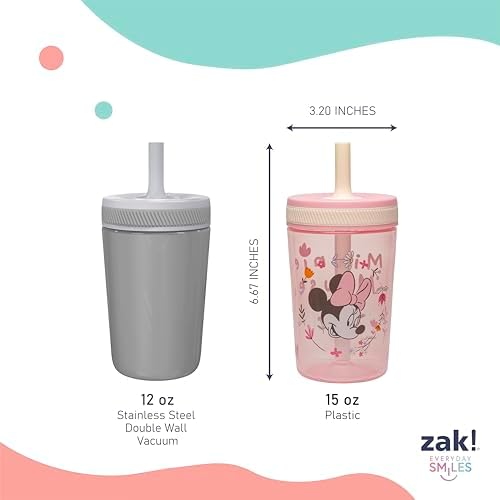 Zak Designs Disney Minnie Mouse 15oz Toddler Cups 2-Pack Durable Leak-Proof