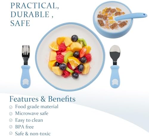 8PCS Silicone Baby Plates Utensils Set for Toddlers 1-3