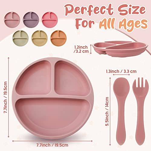Meanplan 6 Pack Silicone Baby Plates with Lids and Forks