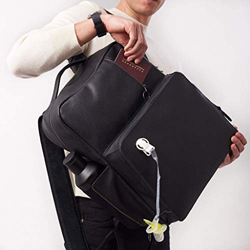 Capra Leather Black Diaper Bag Backpack