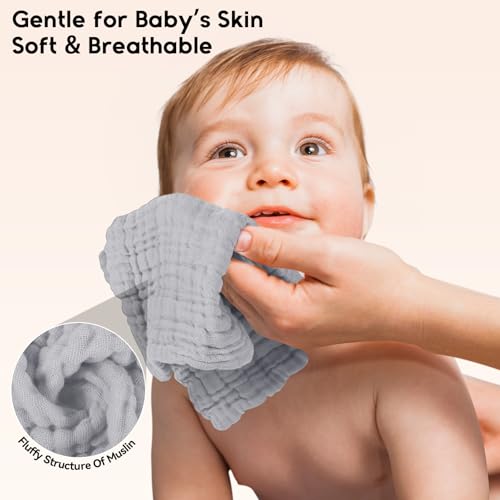 Unnivoll Muslin Baby Washcloths 6 Pack - 12x12 Light Gray 1