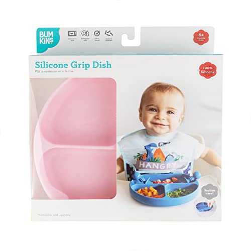 Bumkins Toddler Suction Plate with Divided Grip Pink