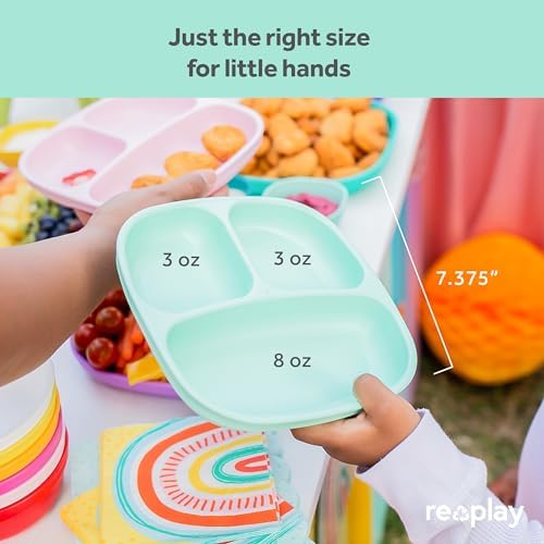 Re-Play Toddler Plates 3 Compartment Set - Dishwasher Safe Stackable Made in USA