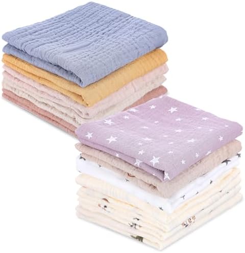 12Pcs Baby Muslin Washcloths Set for Newborn and Kids