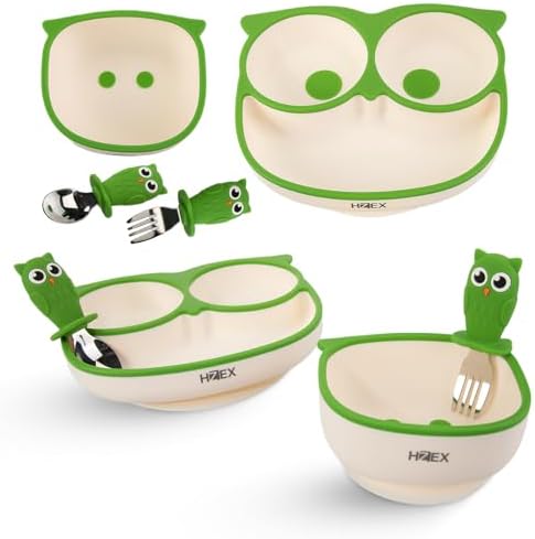 HZEX Owl Themed Silicone Feeding Set for Toddlers - 4 Piece