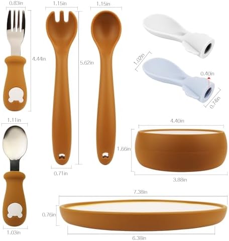 8PCS Silicone Baby Plates Utensils Set for Toddlers 1-3