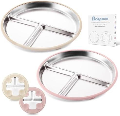 Bakpoco Stainless Steel Baby Plate with Suction 9 Divided Plates for Kids