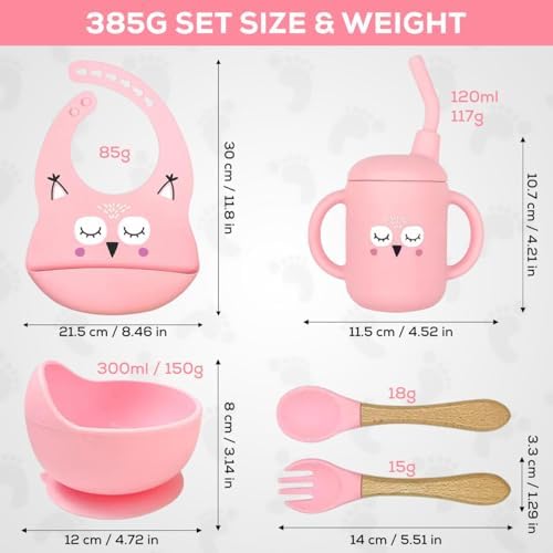 ZYLOSTORE Silicone Baby Feeding Set with Plates and Utensils PINK