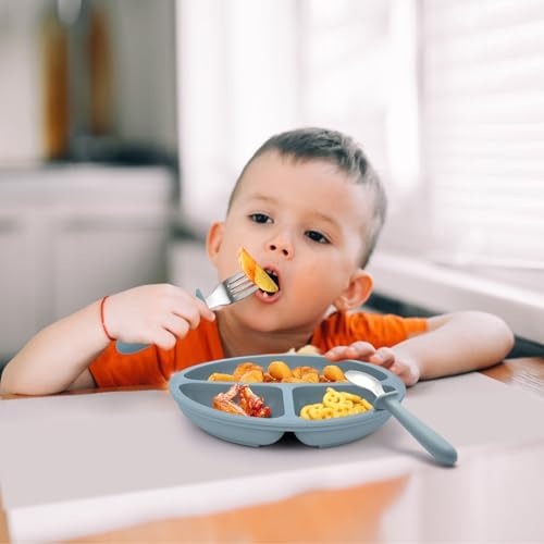Eascrozn Baby Feeding Set 2 Pack Silicone Suction Plates Cutlery