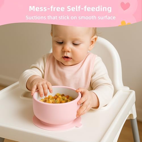 KingKam 2-Pack Porcelain Bowls with Silicone Suction Sleeve - PinkPurple