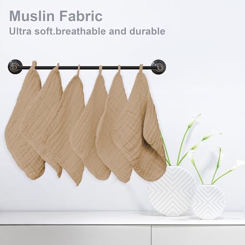 SWEET DOLPHIN 12 Pack Soft Baby Muslin Washcloths - 10x10 Brown