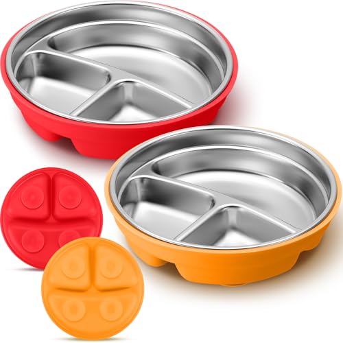 Nuogo 2 Pcs Stainless Steel Baby Suction Plates with Silicone Shell