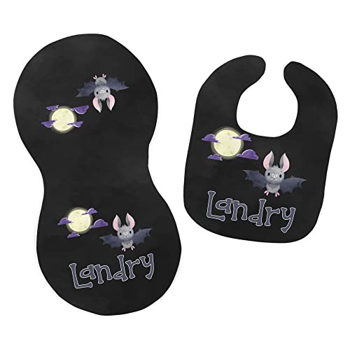 Personalized Baby Name Bat Batty Halloween Feeding Cloth Set