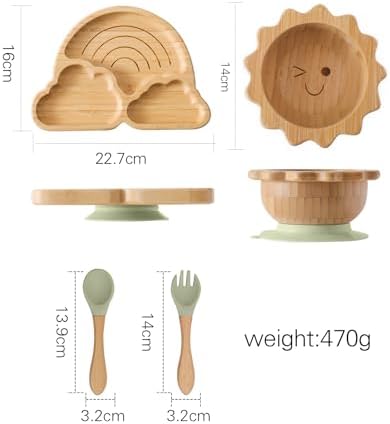 Bamboo Suction Plates Bowls Set for Baby Toddler