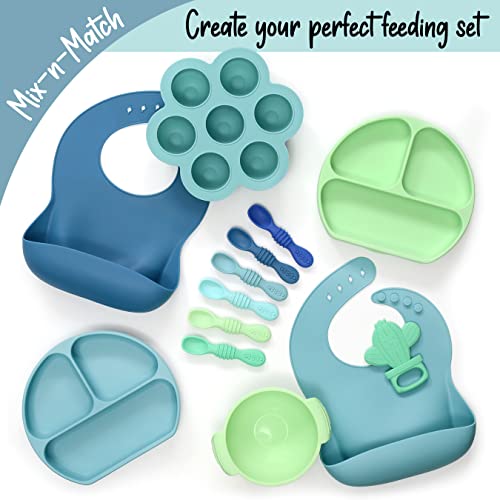 PrimaStella Unbreakable Silicone Bowl and Chew Spoon Set for Babies Toddlers Blue