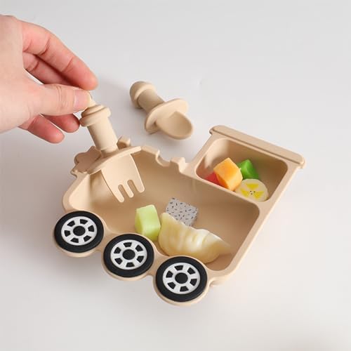 Nohlerlife 5 Piece Baby Feeding Set - Suction Plates with Trains Design