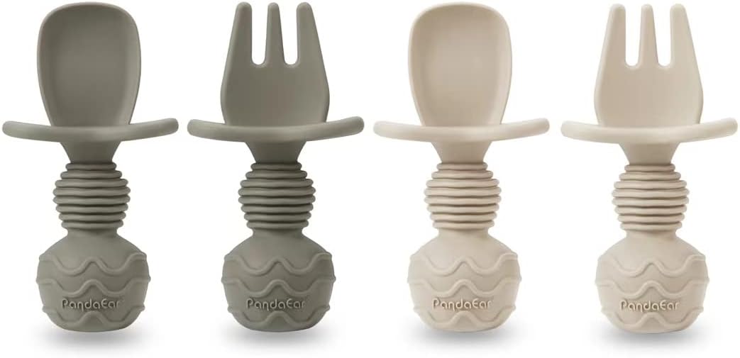 PandaEar Silicone Baby Feeding Set - 2 Plates 2 Cups 2 Spoons Forks