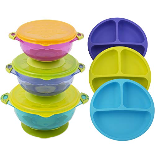 EVLAS Toddler Plates Bowls Set with Suction Base