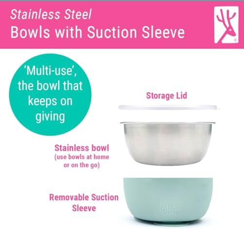 Elk and Friends 4 Pack Suction Stainless Steel Bowls for Babies Toddlers