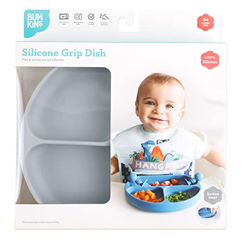 Bumkins Toddler Suction Plate with Divided Grip Gray 1