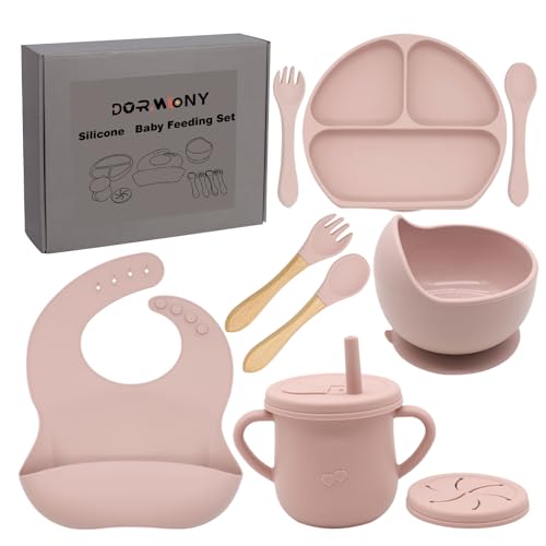 Dormlony 9pc BPA Free Silicone Baby Feeding Set Pink