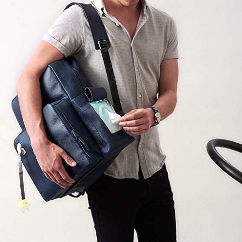 Capra Leather Blue Diaper Bag Backpack Multi Functional with Changing Pad