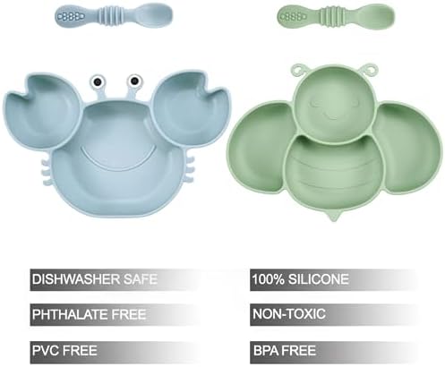 PandaEar 2 Pack Silicone Baby Plates with Spoons