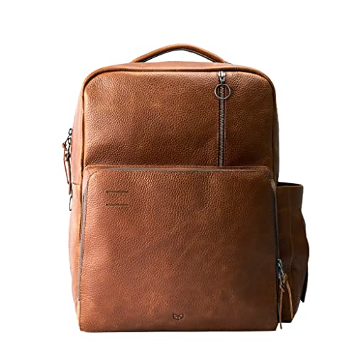 Tan Leather Diaper Bag Backpack for Mom and Dad
