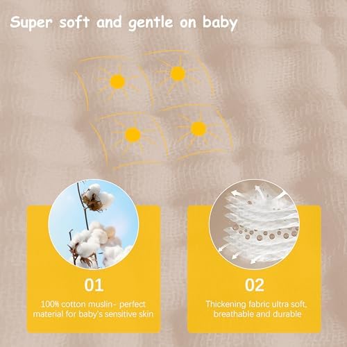 12 Pack Muslin Burp Cloths - 20x10 Extra Soft Brown