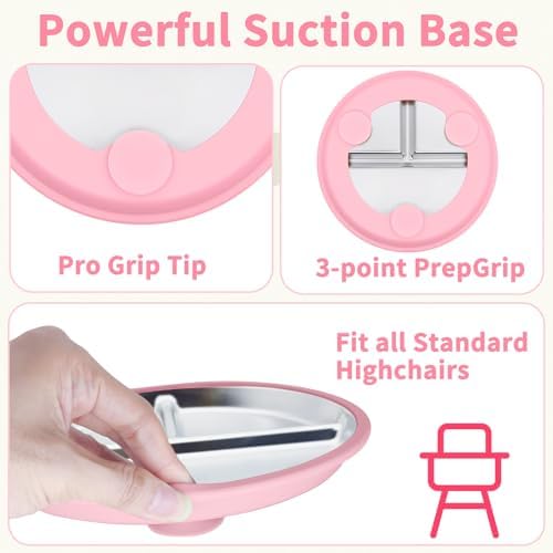 Munlinder 2 Pack Stainless Steel Baby Plates with Suction and Cutlery Set