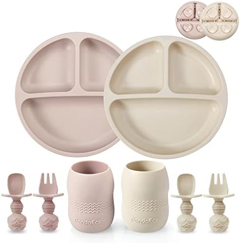 PandaEar Silicone Baby Feeding Set 2 Pack - BPA Free Divided Plate Cups