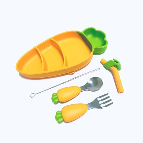 Suction Plates for Babies Toddlers BPA Free Microwave Safe Cute Carrot Design
