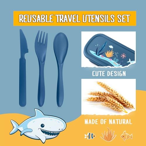 Teivio Wheat Straw Travel Utensils Set with Whale Storage Case 1