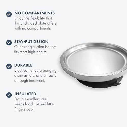 Avanchy Open Baby Plates with Suction Stainless Steel Divided Plates for Toddlers