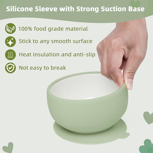 KingKam Kids Porcelain Bowls with Silicone Suction Sleeve 2-Pack