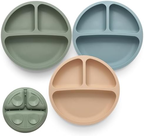 Toddler Plates 3 Pack Suction Food Grade Silicone Plates