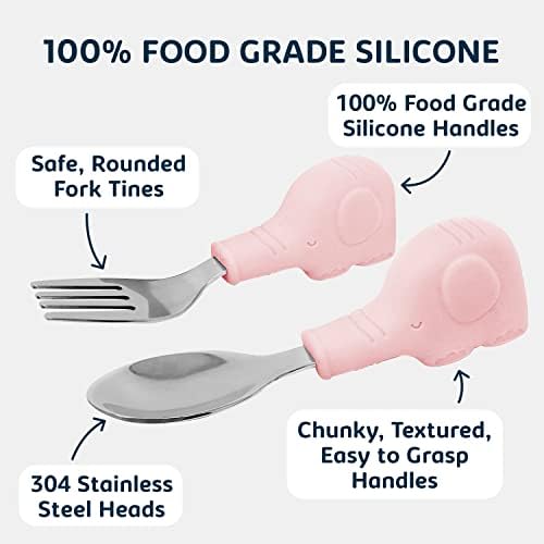 Tiny Twinkle Toddler Utensils Set - Pink Elephant BPA Free