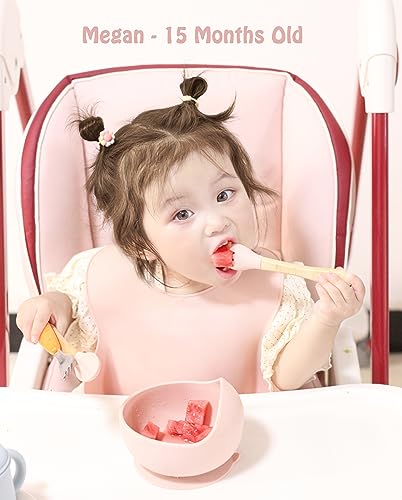 Ginbear Baby Feeding Set with Suction Bowl Silicone Bib and Spoon Baby Pink