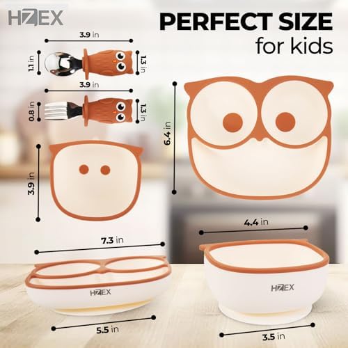 HZEX Owl Themed Silicone Feeding Set for Toddlers - 4 Piece