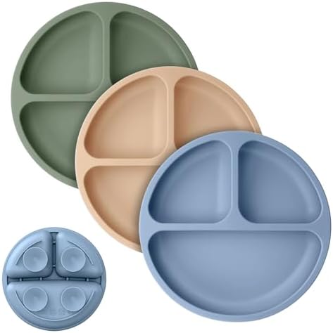 Cutebe 3 Pack Suction Baby Plates with Divided Design