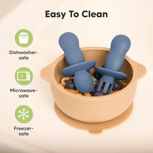 KeaBabies 2-Pack Suction Baby Bowls with Lids and Spoons Forks Set