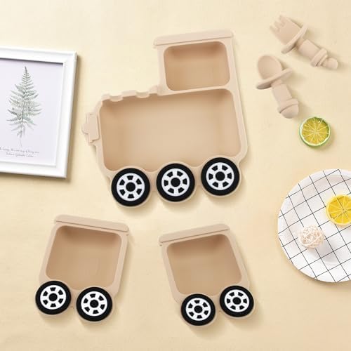 Nohlerlife 5 Piece Baby Feeding Set - Suction Plates with Trains Design