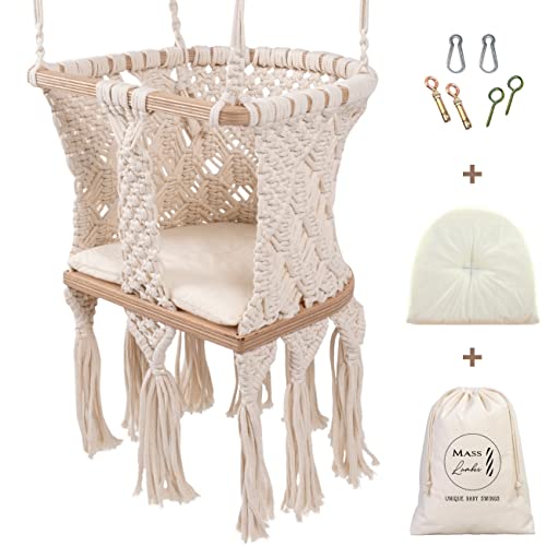 Macrame Baby Swing Chair with Cushion and Storage Bag