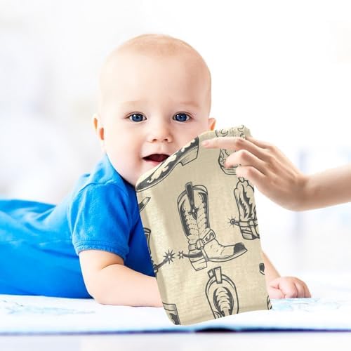 CUPADA Cowboy Boots Baby Muslin Washcloths 3 Pack